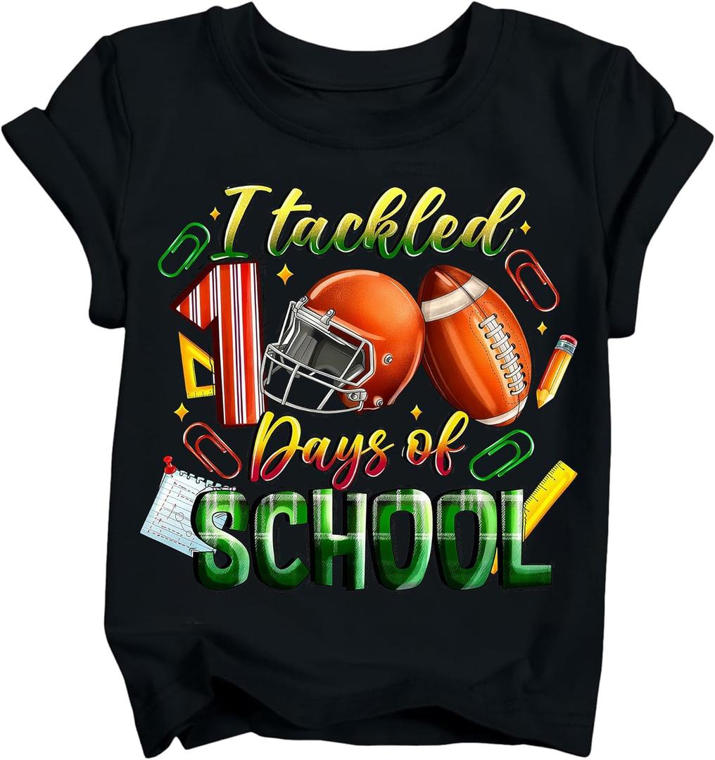 Boys Girls 100 Days of School Shirt Kids Happy 100th Day of School T-Shirts Toddler Graphic Tee Tops 2026 (3T-10T) (6-7 Years, Black_5)