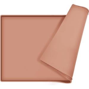 Dog Food Mat,Silicone Waterproof Food Tray,Non Slip Pet Bowl Mats Placemat,0.6" Raised Edge,Suitable for Most Small and Medium Sized Pets,24" x 16" (Coral Orange)