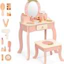 OOOK Toddler Vanity for 3 Year Old, Kids Vanity with Pretend Makeup Accessories, Makeup Table for Kids with Drawer, Pink, 48 x 29 x 83.5 inches