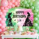 Pink and Green Birthday Backdrop Party Decorations Witch Birthday Party Decorations Witch Themed Happy Birthday Banner Photo Backdrops for Princess Girls Boys Women Party Supplies Decor
