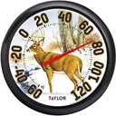 Taylor Large Dial Thermometer, Wireless Thermometer with Easy to Read Large Numbers for Patio, Pool, and Indoor Areas, 13.25-inch, Deer Pattern