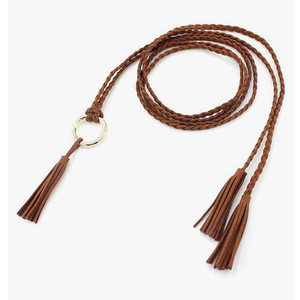 Brown Tassel Braided Waist Belt for Women Skinny Woven Chains Belts Belly PU Leather Rope Jewelry