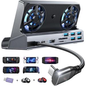 LISEN 10-IN-1 Docking Station for Steam Deck OLED&ROG Ally X&Legion Go, Dual Cooling Fan 5 USB Ports and 4K@60Hz, 100W Charging Port Support ROG Ally 30W Mode, Gigabit Ethernet Fit for Steam Deck OLED