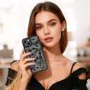 Designed for iPhone 13 Case, Black line Butterfly Pattern [Compatible with MagSafe] Semi-Transparent Frosted Soft TPU and PC Back Protection Ultra-Thin Phone case for Girls Women