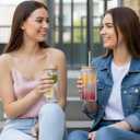 4 Pack Glass Cups with Lids and Straws 12 oz Double Wall Glass Tumbler Insulated Borosilicate Iced Glass Coffee Cups for Iced Coffee, Smoothies, Tea, Juice (Clear)