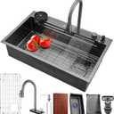 Waterfall kitchen sink 26X20" black Undermount Kitchen Sink with Pull-Out Faucet Stainless Steel Drop In Kitchen Sink Single Bowl with Accessories