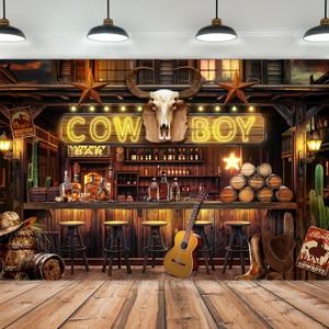 Imirell Western Cowboy Backdrop 7Wx5H Feet Rustic Farmhouse Wooden Stable Brown Wild West Bar Vintage Polyester Fabric Birthday Photography Backgrounds Photo Shoot Decor Props Decoration