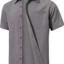 Men's Short Sleeve Button Down Shirts Casual Blending Beach Shirt with Chest Pocket Classic Fit Summer Tops (Gray, S)