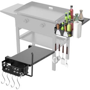 Foldable Griddle Side Shelf and Griddle Caddy for Blackstone 28" Griddles, Griddles Side Table and Storage Box with Paper Towel Holder, 4 Utensil Hooks for Blackstone Grill Accessories Space Saving