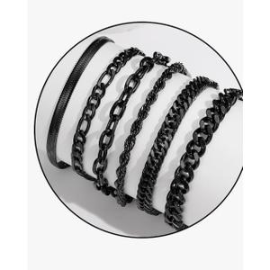 Zocomi 5 Pcs Chain Bracelet for Men Women - Stainless Steel Cuban Curb Link Rope Paperclip Figaro Herringbone Chain Bracelets Set Jewelry Gifts for Man Woman Boys 8.3Inch