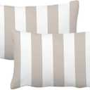 Leaveland Gray and White Stripe Set of 2 12x20 Inch Cotton Polyester Throw Pillow Cover Decorative Soft Lumbar Cushion Case Slipcover Fall Autumn Winter Christmas Home Decor Bed Accent Pillowcase Sham