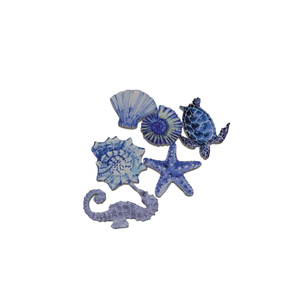 6 Pcs Metal Beach Wall Decor Coastal Hanging Sea Life Decor Ocean Wall Decor Turtle Seahorse Crab Shell Conch Bathroom Wall Art for Nautical Theme Home Living Room Bedroom Outdoor Decorations
