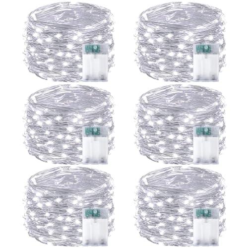 6-Pack Fairy Lights Battery Operated with Timer, Waterproof 16FT 50 LED String Lights Indoor Outdoor, Cuttable Starry Fairy Lights for Christmas Home Bedroom Wedding DIY Centerpiece Decor (Cool White)