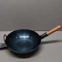 YOSUKATA 13.5 Blue Carbon Steel Wok Pan  Pre-Seasoned Flat Bottom Wok Compatible with open fire, gas, electric, ceramic, induction cooktops -Traditional Chinese Pan for Stir Fry, BBQ, Grill, Camping