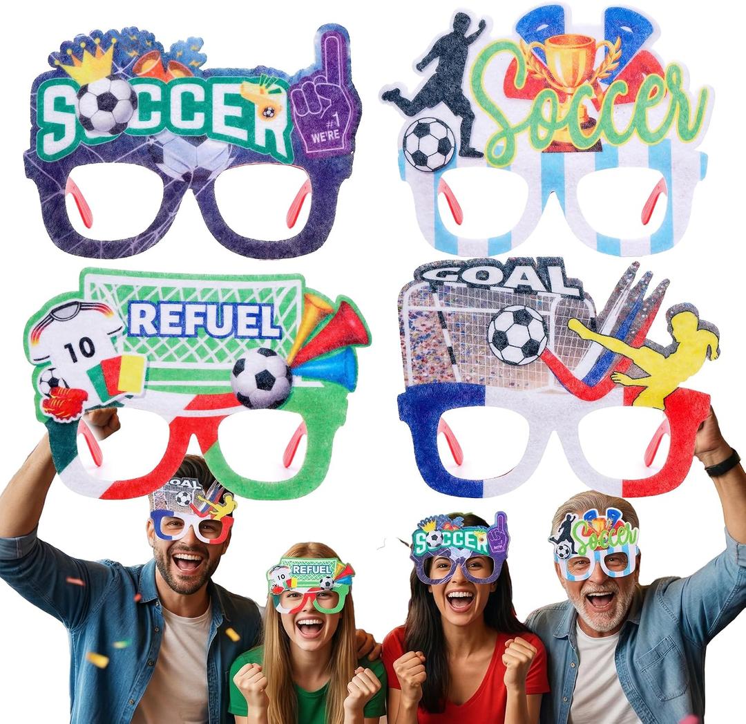2 x 2026 World Cup Soccer Themed Decorative Glasses,Football Party Decorations And Party Favors Photo Props,Soccer Party Supplies