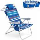 SUNNYFEEL Extra High Back Beach Chair, 5 Position Lay Flat, High Seat Oversized Portable Folding Camping Chair with Cup Holder for Outdoor/Trip, Lightweight Foldable Beach Chair for Adults, 1-pack