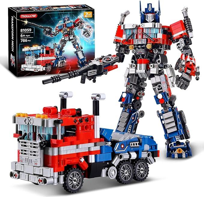 TIALLOW Transform Sets Robot Building Block Toys，2 in 1 STEM Robotics Transforming Truck Mech Building kit，Compatible with Lego，Christmas Birthday Gift for Adults Boys Age 812 (Blue)