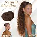 KooKaStyle Ponytail Extension 30 Inch Drawstring Pony Tails Hair Extensions for Women Long Curly Ponytail Synthetic Hairpieces for Daily Use（Omber Almand Brown）