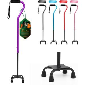 BeneCane Quad Cane Adjustable Walking Cane with Offset Soft Cushioned Handle for Men & Women Lightweight Comfortable with 4-Pronged feet for Extra Stability (purple)