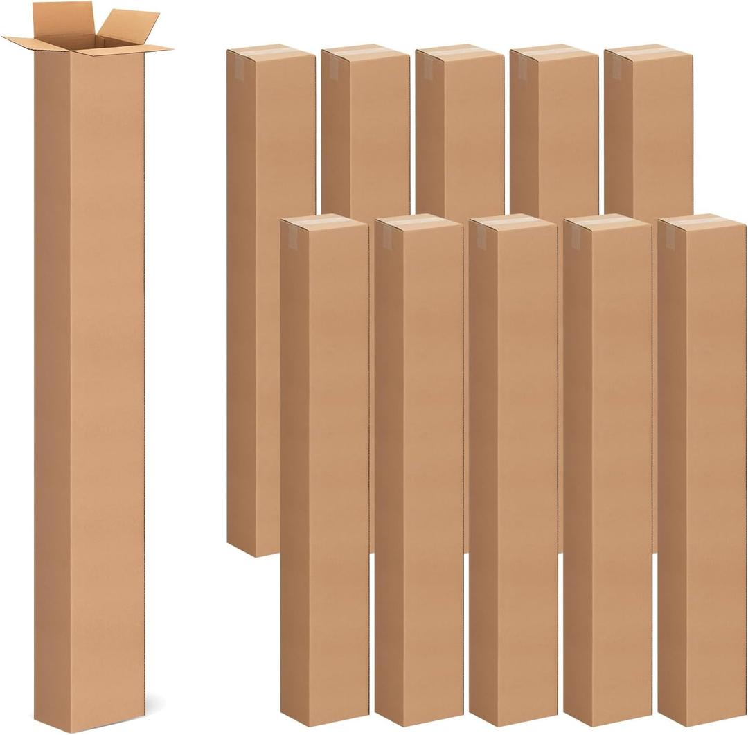 Docik 4x4x40 Inch Tall Corrugated Cardboard Boxes, 10 Pack