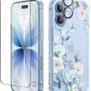 GVIEWIN for iPhone 17 Case, with Screen Protector+Camera Lens Protector, [NonYellowing] Clear Floral Slim Shockproof Protective Hard PC Back Women Phone Case for iPhone 17 6.3", Hibiscus