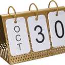 PATIKIL Vintage Wood Perpetual Calendar, Flip Calendar Turn Page Month Date Display for Desk Office Home Decoration Style 1, Golden (6.3"W x 4.5"H)