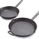 GreenPan x Bobby Flay Cast Iron Pre-Seasoned 8 & 10 Frying Pan Skillet Set, Professional Grade Heavy Duty, Pour Spouts, Induction Versatile Stovetop, Oven, BBQ Fire Grill, Indoor & Outdoor Use,Black (8" and 10" Skillet Set)