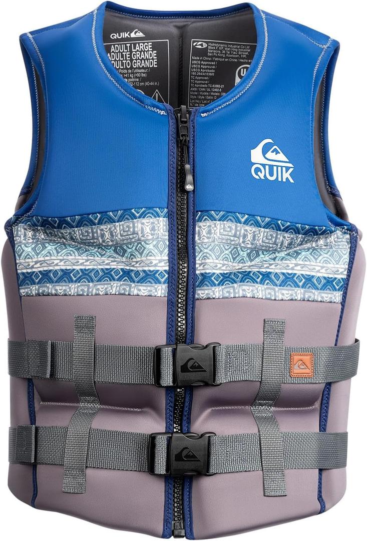 QUIKSILVER Men's Life Jacket, USCG and Transport Canada Approved Type III PFD, UV Resistant Life Vest for Adults, for Jet Skiing Wakeboarding Waterskiing Rafting Windsurfing Watersports, Medium