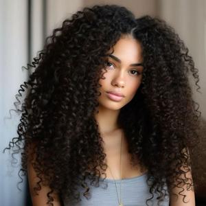 Afro Kinky Curly Boho Human Hair 3 Bundles14 16 18Inch Curly Weave Bundles Unprocessed Virgin Hair Afro Curly Hair Extensions for Black Women Natural Color (16 18 20)