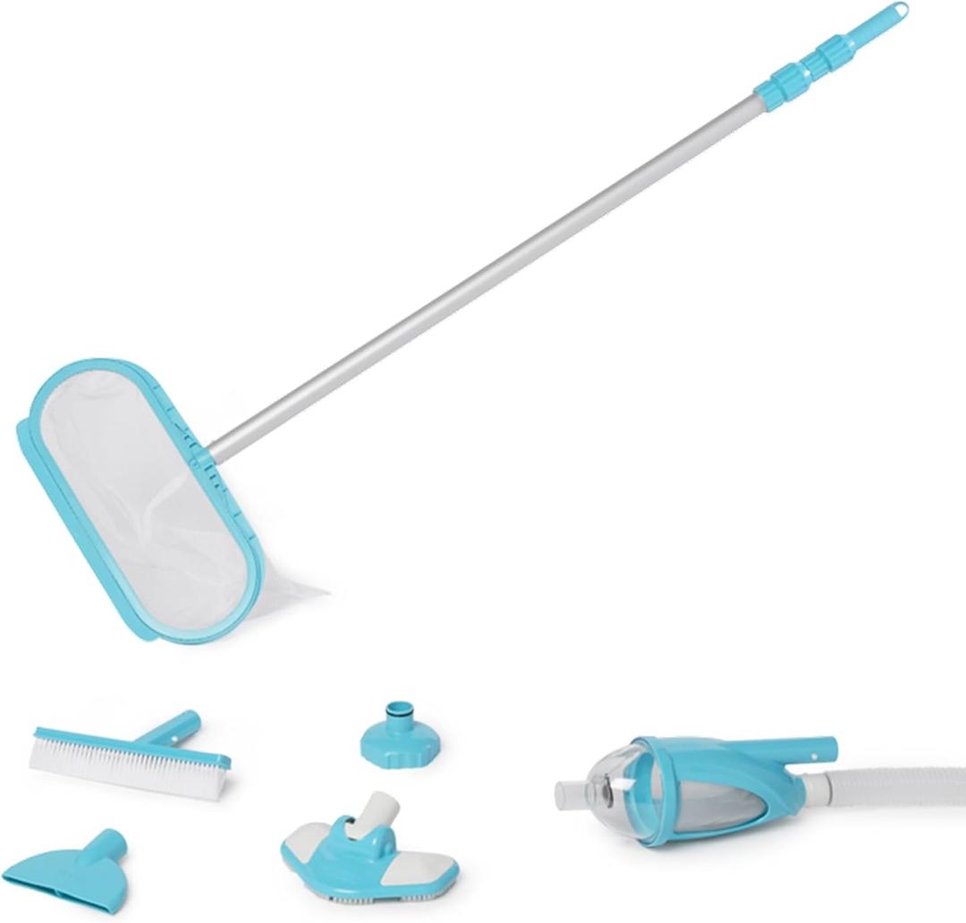 Intex 28003E Deluxe Above Ground Pool Maintenance Kit for Minimum 800 GPH Flow Rates with Vacuum, 110" Pole, Wall Brush and 24' Hose 
