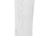 ISNOM Women's Cowgirl Boots Pull On Knee High Boots, Cowboy Western Embroidered Chunky Block Heel Pointed Toes Boots (White), US 8