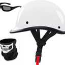 Motorcycle Half Helmet,DOT Approved Vintage Shell Open Face Unisex-Adult Helmet for Motorcycle Scooter Moped Street Cruiser (Medium, White)