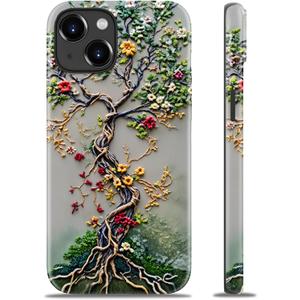 for iPhone 13 Mini Case Cute - Wireless Charging Compatible - Dual-Layer Hard Shell + Silicone Cover - Protective Phone Case Aesthetic Trendy Designs for Women - Tree of Life