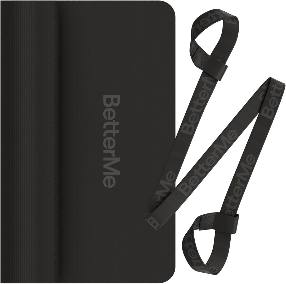BetterMe Yoga Mat - Non-Slip Exercise Mat for Women - Cushioned Pilates Mat for Home Workouts, Stretching & Hot Yoga - Portable Fitness Mat with Strap