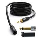 Elecan 3.5mm (1/8 Inch) TRS Aux Male to XLR Male Cable 15 Ft, Balanced Professional Shielded Stereo Microphone Cable Cord, Gold Plated for DSLR Camera Mixer Headphones with 3.5 to 6.35mm Adapter+Ties