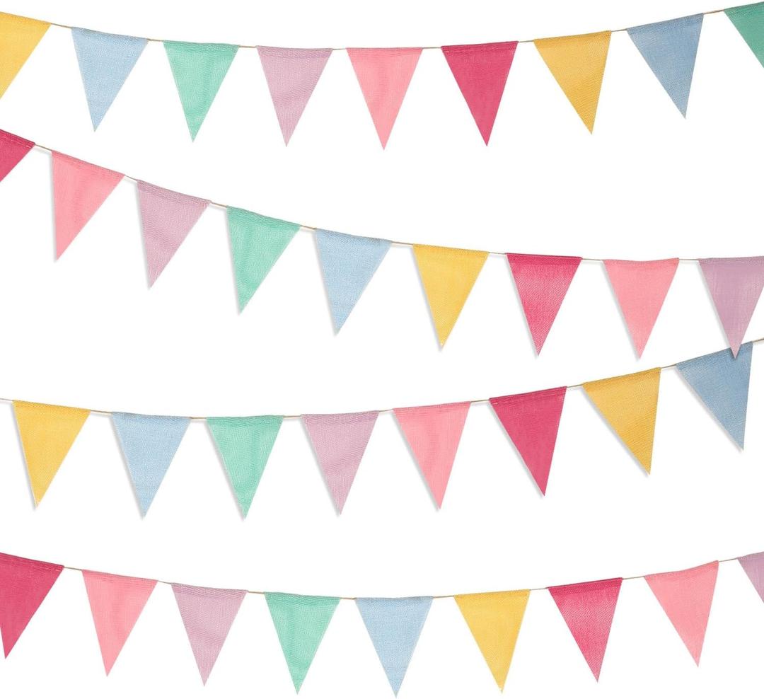 Boao 48 Pieces 36 Feet 4.9x6.7 Inch Colorful Pennant Flags Banner Imitated Burlap Bunting Banner Triangle Flag Garland for Classroom Birthday Carnival Wedding Party and Festival Decor(Pastel Color)
