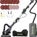 MYTOL Drywall Sander, 7.2A Electric Drywall Sander with Vacuum Dust Collection, 6 Variable Speed 900-1800RPM, LED Light, Foldable & Extendable Handle, 9 Pcs Sandpaper&3 Pcs Grid Sandpaper, Gray