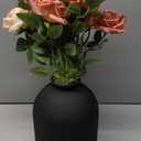 Artificial Flowers with Vase, 15 Heads Silk Roses, Flowers for Centerpieces, Matte Black Metal Vase, Modern Farmhouse Decor, Tabletop Decorations for Party, House Stuff for New Home, 8.6"