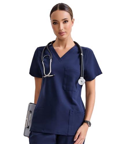 YESWEL Scrub Tops for Women, Classic V-Neck Fit with 3 Pockets, Comfort Soft Stretch Anti-Wrinkle Medical Scrubs, Easy Care, M