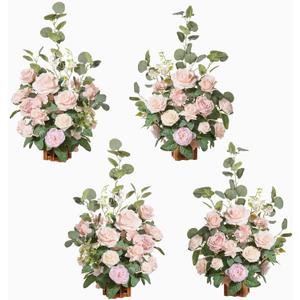 Ling's Moment 17.5" Tall Standing Artificial Flowers Arrangements 4 pcs Wedding Aisle Runner Chair Decorations Blush & Pink Centerpieces for Ceremony Reception Rose Floral Party Outdoor (Pk-growing Blush)