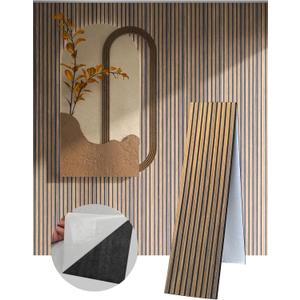 2 Packs 3D Wall Panels Peel and Stick | Wall Panels for Interior Wall Decor | Self Adhesive Sound Absorbing Planks | Acoustic Wood Slat Wall Panels | 94.48 * 11.80in | 0.4" Depth | Dark Walnut