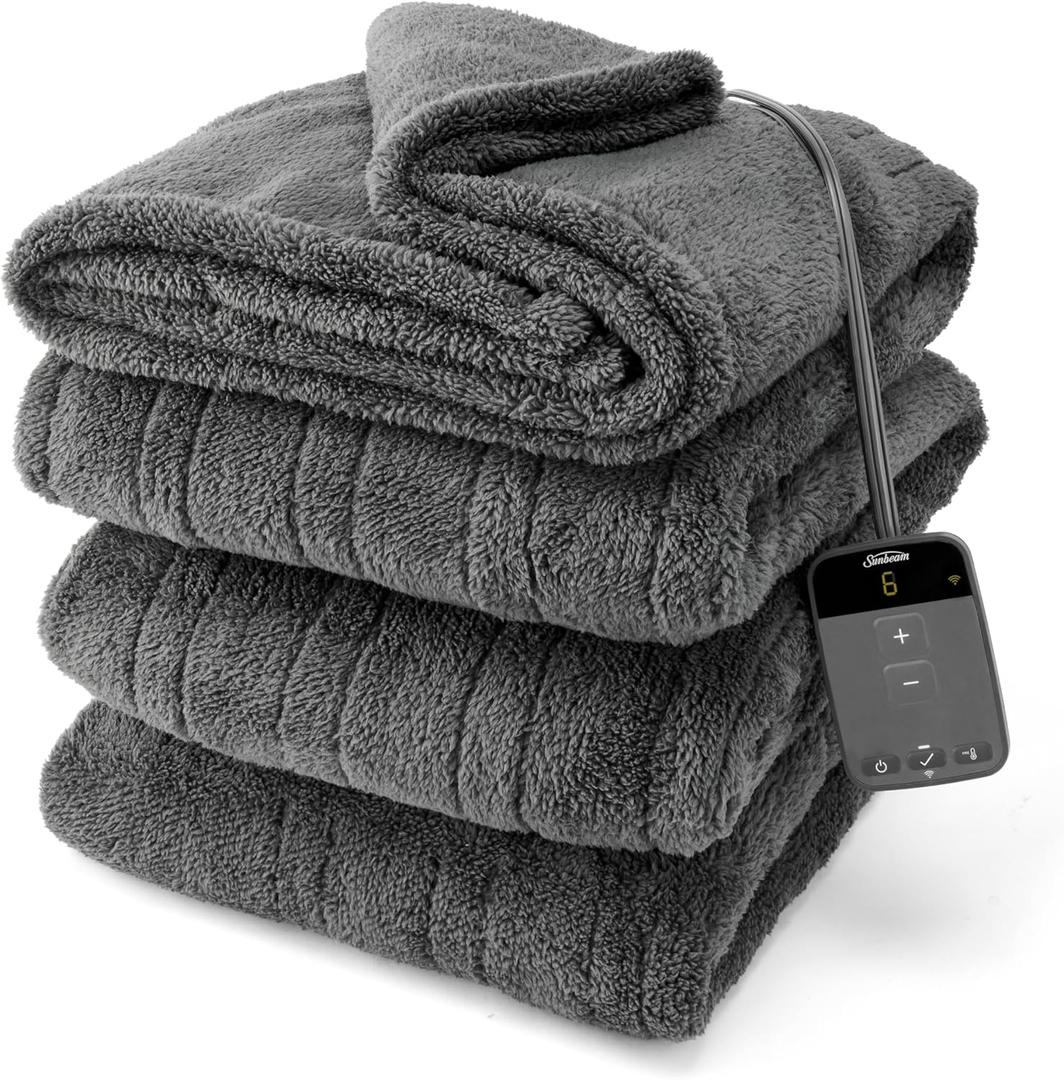 Sunbeam Loftec Wi-Fi Connected Electric Heated Blanket, Slate Throw