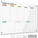 Glass Colorful Weekly Dry Erase Calendar Whiteboard for Wall,24"x 36",Frameless Mounting,Office/School/Home, Frameless Large Planner White Board