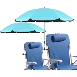 Beach Chair Umbrella with Universal Clamp,360 Adjustable Sunshade Umbrella, Clip on Parasols for Patio, Wheelchairs, Golf Carts (Blue, 2 pack)