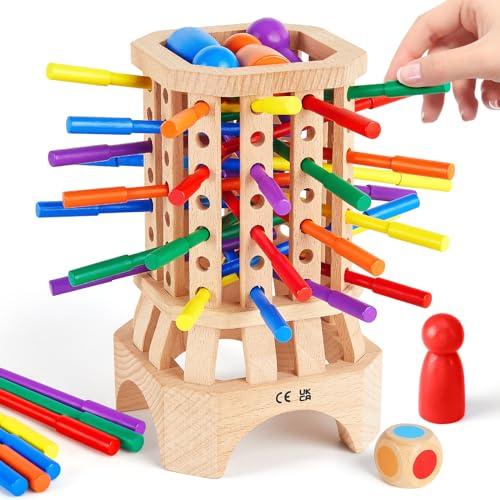 WhimsiPlay Montessori Wooden Board Game, Colorful Sticks Educational Toy for 3-6 Year Old Kids, Fine Motor Skills Toys, Family Travel Game for 3+ Year Olds, Birthday Gift for Boys and Girls