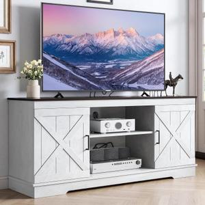 YITAHOME TV Stand for 65 Inch TV, Farmhouse Entertainment Center with Barn Doors and Storage Cabinets, Media Console Table with Adjustable Shelves for Living Room, Bedroom, 59 Inches, Grey White