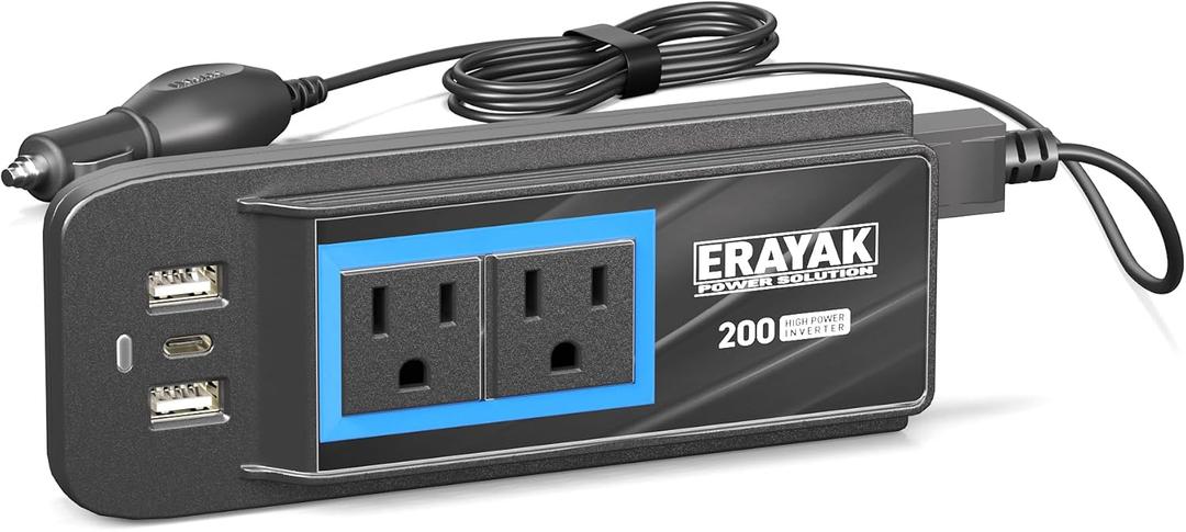 ERAYAK 200W Car USB C Fast Charger, 12V to 110V Power Inverter, Cigarette Lighter Adapter to Wall Plug, with 110V AC Outlets 18W USB Ports, Car & Truck Accessories for Road Trips