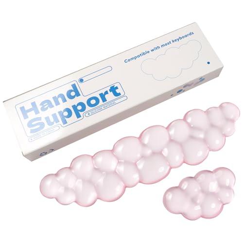 Ergonomic Gel Cloud Keyboard and Mouse Wrist Rest Set – Clear Wrist Rest for Keyboard 60%/68%/75%, Comfort & Support for Typing and Gaming (Light Pink)