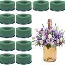 12 Pcs Mini Floral Foam Holder for Wine Bottle, Green Floral Foam Round with Plastic Base, Floral Arrangement Supplies for Wedding Party Table Wine Bottle Decor (12)