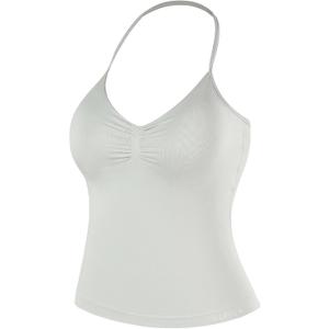 AUROLA Influence Longline Strappy Workout Halter Tops for Women,Removable Cups Padded Bras Impact Gym Yoga Sleeveless Top (Gray, Medium)